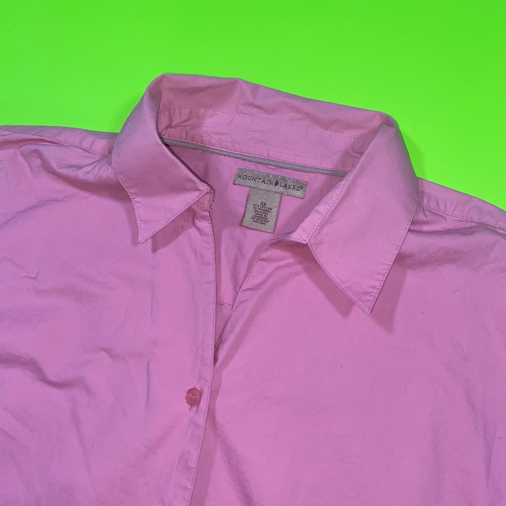 Mountain Lake II Pink Button Down Shirt‎ Plus Size 3X Cotton Stretch 3/4 Sleeve